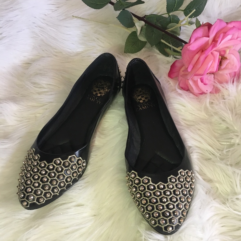 Vince Camuto Gold Stud Black Flats